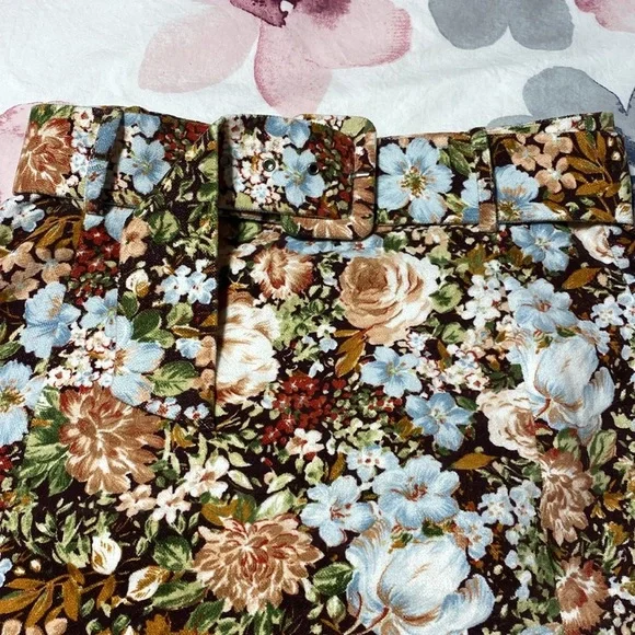 Zara Floral Mini Belted Cotton Skirt Size Small - Picture 4 of 8